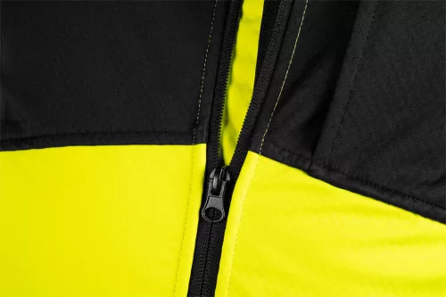 Láthatósági munkavédelmi kabát, softshell, neonsárga-fekete, S