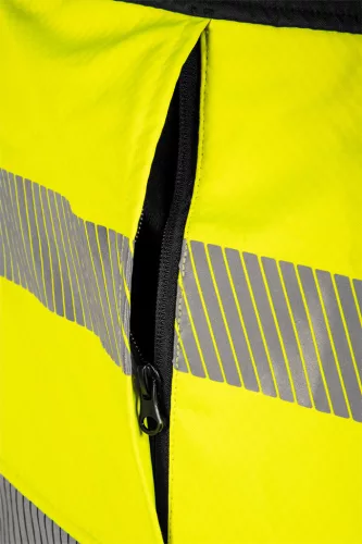 Láthatósági munkavédelmi kabát, softshell, neonsárga-fekete, S