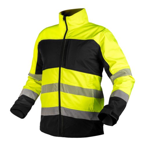 Láthatósági munkavédelmi kabát, softshell, neonsárga-fekete, XL