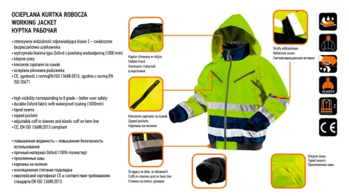 Láthatósági Munkadzseki, extrán szigetelt, sárga,XXL