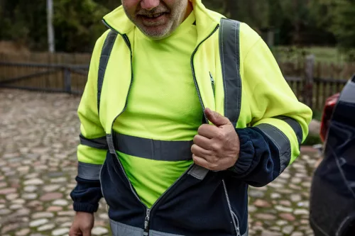 Láthatósági póló, sárga, sötét alsó résszel, M