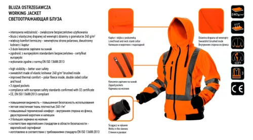 Láthatósági Munkakabát, narancssárga, kapucnival,XL
