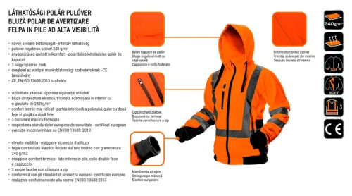 Láthatósági Munkakabát, narancssárga, kapucnival,XL