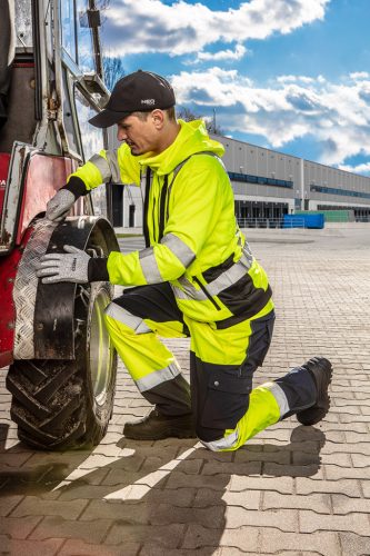 Láthatósági munkanadrág, softshell, sárga,XL
