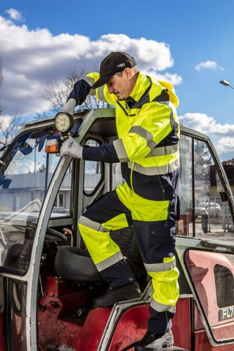 Láthatósági munkanadrág, softshell, sárga,XL