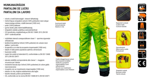 Láthatósági munkanadrág, extrán szigetelt, sárga,XL