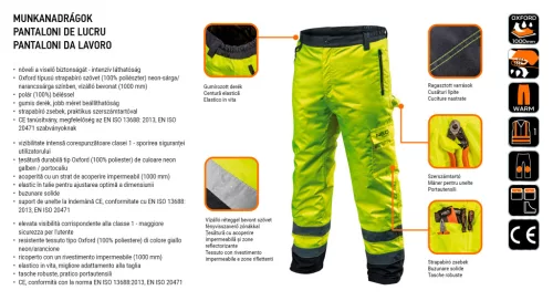 Láthatósági munkanadrág, extrán szigetelt, sárga,XXL
