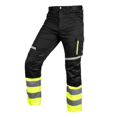 Láthatósági munkásnadrág, Mix&Match, 1. oszt., 240g/m2, külső zsebek, profilozott térdbetétek, fekete-sárga, L