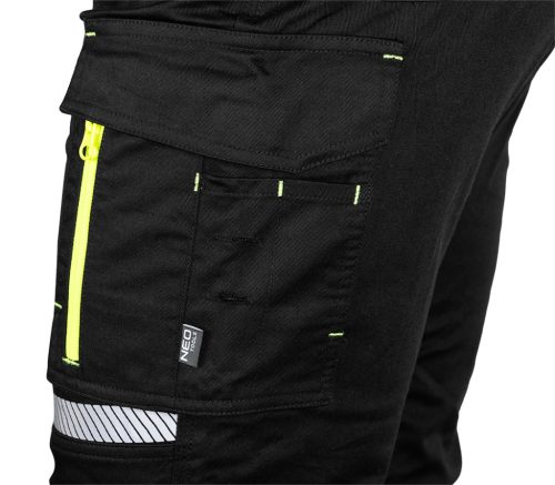 Láthatósági munkásnadrág, Mix&Match, 1. oszt., 240g/m2, külső zsebek, profilozott térdbetétek, fekete-sárga, XL
