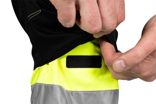 Láthatósági munkásnadrág, Mix&Match, 1. oszt., 240g/m2, külső zsebek, profilozott térdbetétek, fekete-sárga, XL