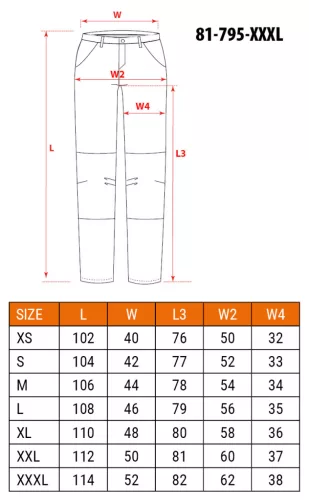 Láthatósági munkásnadrág, Mix&Match, 1. oszt., 240g/m2, külső zsebek, profilozott térdbetétek, fekete-sárga, XXXL