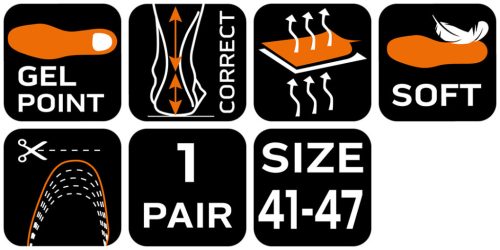 Talpbetét, zselés sarokvédő betéttel,nedvességelvezető perforációval, univerzális méret, 41-47