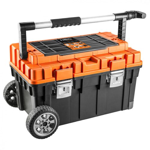 Szerszámkocsi, kerekekkel, 680x400x355mm, szortimenterrel, teleszkópos nyéllel