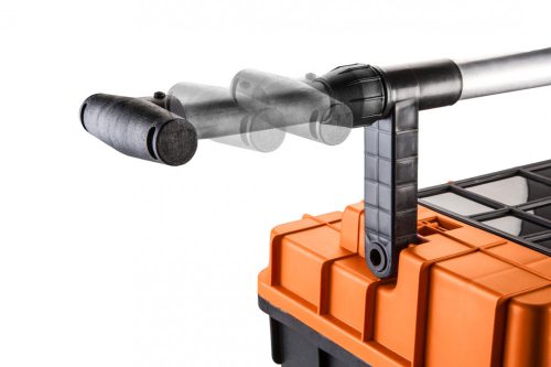 Szerszámkocsi, kerekekkel, 680x400x355mm, szortimenterrel, teleszkópos nyéllel