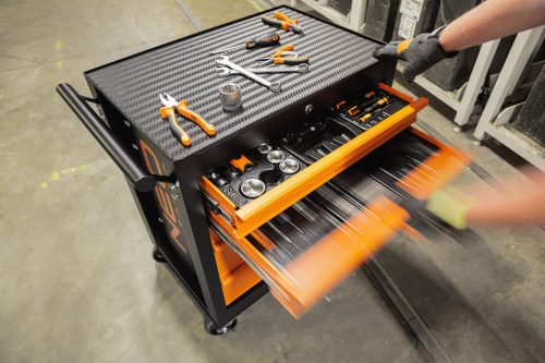 Műhelykocsi, 5 fiókos, 117db szerszámmal, 680x460x825mm, szerszámkocsi