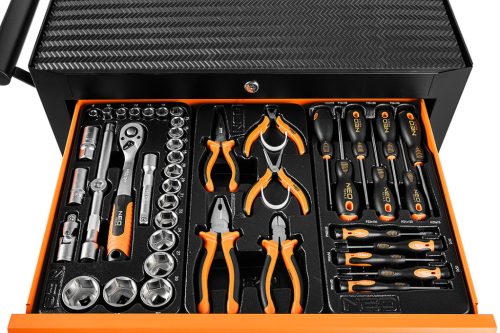 Műhelykocsi, 5 fiókos, 117db szerszámmal, 680x460x825mm, szerszámkocsi