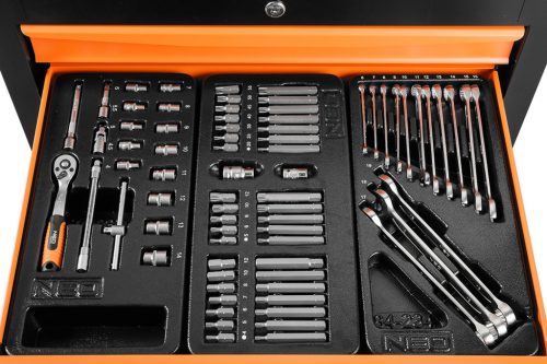 Műhelykocsi, 5 fiókos, 117db szerszámmal, 680x460x825mm, szerszámkocsi