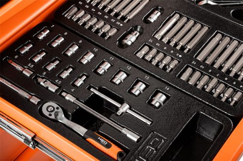 Műhelykocsi, 5 fiókos, 117db szerszámmal, 680x460x825mm, szerszámkocsi