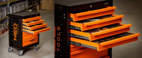 Műhelykocsi, 7 fiókos, 176db szerszámmal, 680x460x1030mm, szerszámkocsi