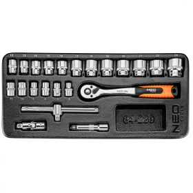   Dugókulcskészlet 3/8", 22db, 6-24mm, műhelykocsitálcával