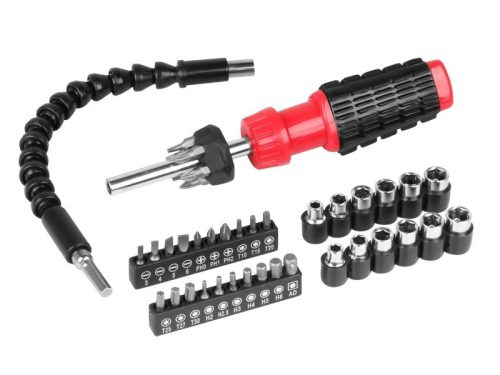 Csavarhúzó flexibilis hosszabbítóval, bitekkel és dugókulcsokkal 40darabos készlet