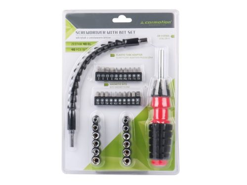 Csavarhúzó flexibilis hosszabbítóval, bitekkel és dugókulcsokkal 40darabos készlet