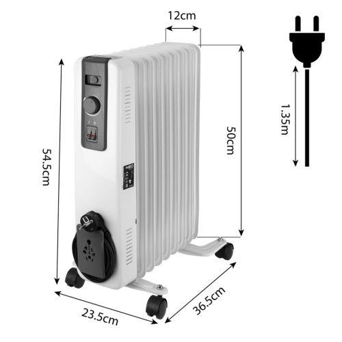 Olajradiátor, 9 bordás, 2 fokozatú, 1200/2000W