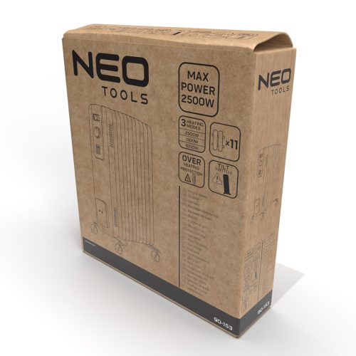 Olajradiátor, 11 bordás, 2 fokozatú, 1500/2500W