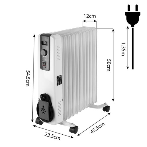 Olajradiátor, 11 bordás, 2 fokozatú, 1500/2500W