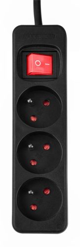 Hálózati elosztó, kapcsolós, 3 aljzat, 1,5m/ 3x1,5mm2 kábel, fekete