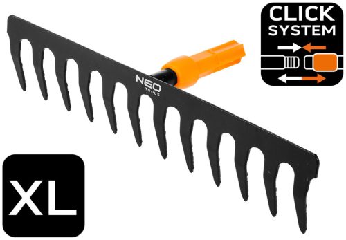 Gereblye, 12 fogú, acél, 350mm, Neo Click System
