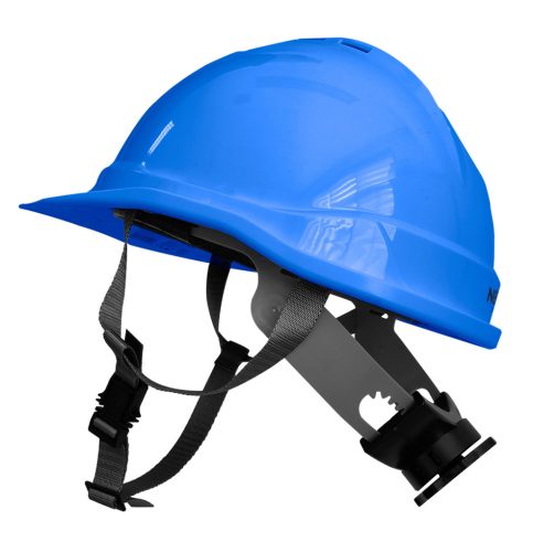 Védősisak állszíjjal, kék