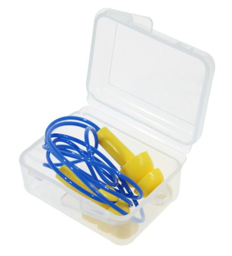 Füldugó, zsinórral, műanyag tárolódobozzal