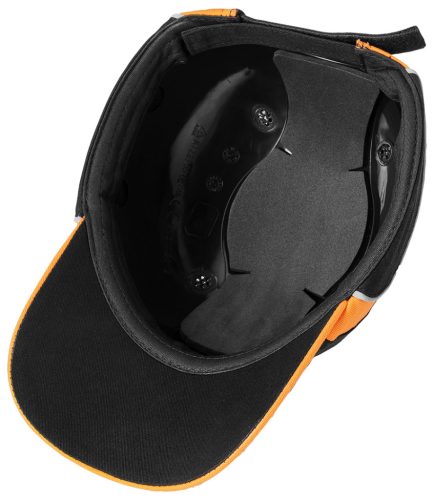 Munkavédelmi baseball sapka, merevítettl, fekete és narancssárga, ce