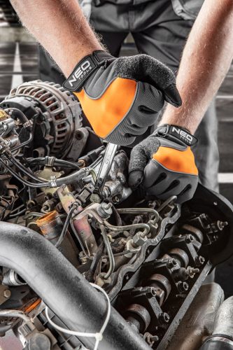 Munkakesztyű, műbőr, PVC elemek, 10"