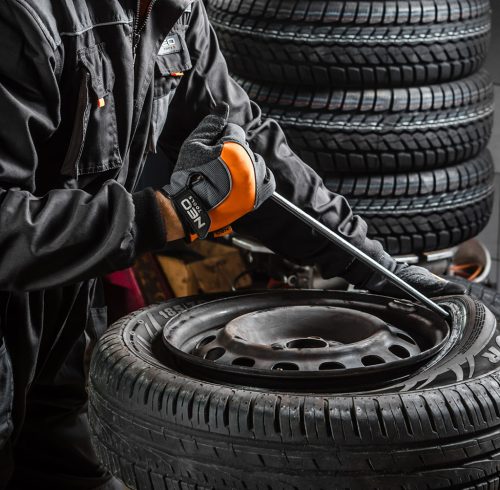 Munkakesztyű, műbőr, PVC elemek, 10"