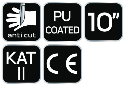 Vágásbiztos kesztyű, PU bevonattal, 4X43D, 10"