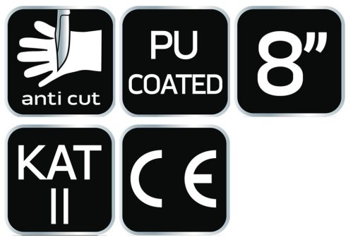 Vágásbiztos kesztyű, PU bevonattal, 4X43D, 8"