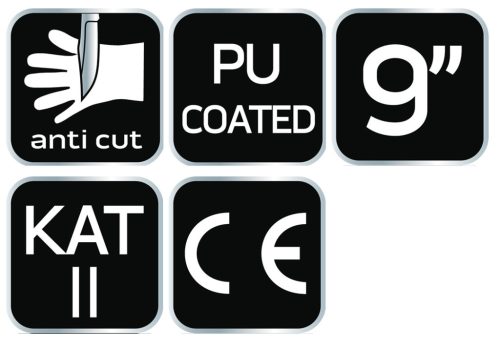 Vágásbiztos kesztyű, PU bevonattal, 4X43D, 9"