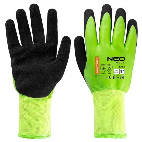 Munkakesztyű, AquaWinter, hőszigetelt, vízálló, dupla latex bevonatú poliészter, 8