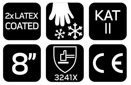 Munkakesztyű, AquaWinter, hőszigetelt, vízálló, dupla latex bevonatú poliészter, 8