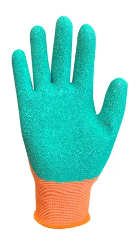 Gyerek "munkakesztyű", latex bevonatú poliészter , 5-ös méret 9-11 éves korig