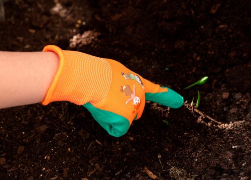 Gyerek "munkakesztyű", latex bevonatú poliészter , 5-ös méret 9-11 éves korig