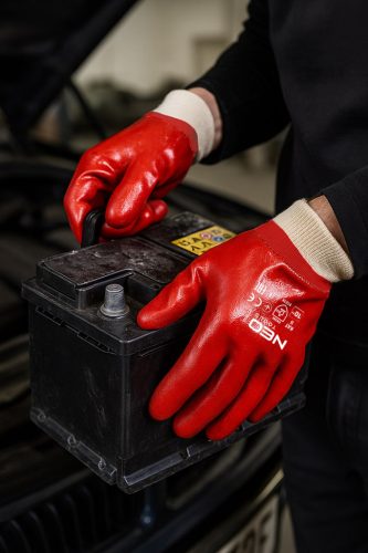 Munkakesztyű, pamut,vegyszerálló, PVC bevonattal, 3121X, 10"