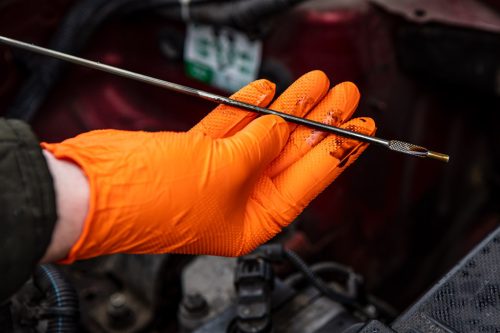 Munkakesztyű, perforált nitril, narancssárga, 50 db, L