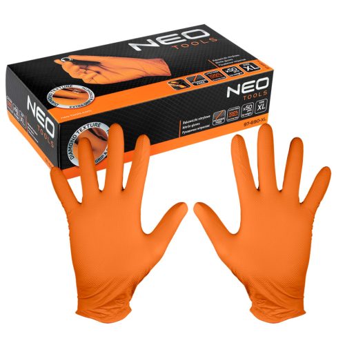Munkakesztyű, perforált nitril, narancssárga, 50 db, XL