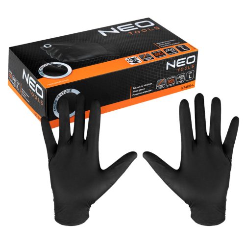 Munkakesztyű, perforált nitril, fekete, 100 db, L