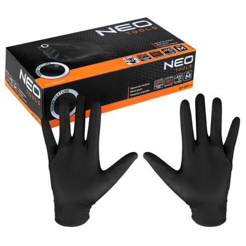 Munkakesztyű, perforált nitril, fekete, 100 db, M