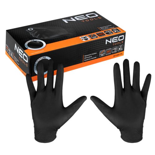 Munkakesztyű, perforált nitril, fekete, 100 db, XL