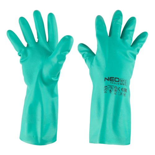 Munkakesztyű, vegyszerálló nitril, hosszú szárral, 10"
